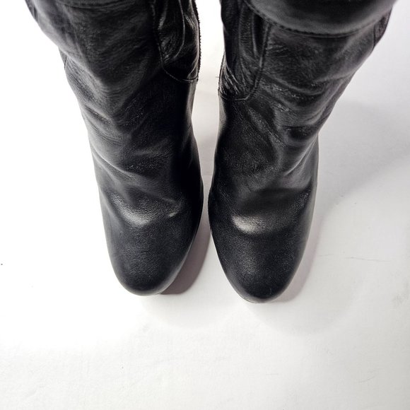 Michael Kors Stiletto High Heel Platform Boots Size 7.5 Black Leather Knee High - Picture 2 of 16
